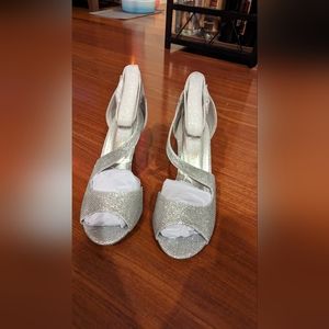 Sparkly Silver Open Toe Heels